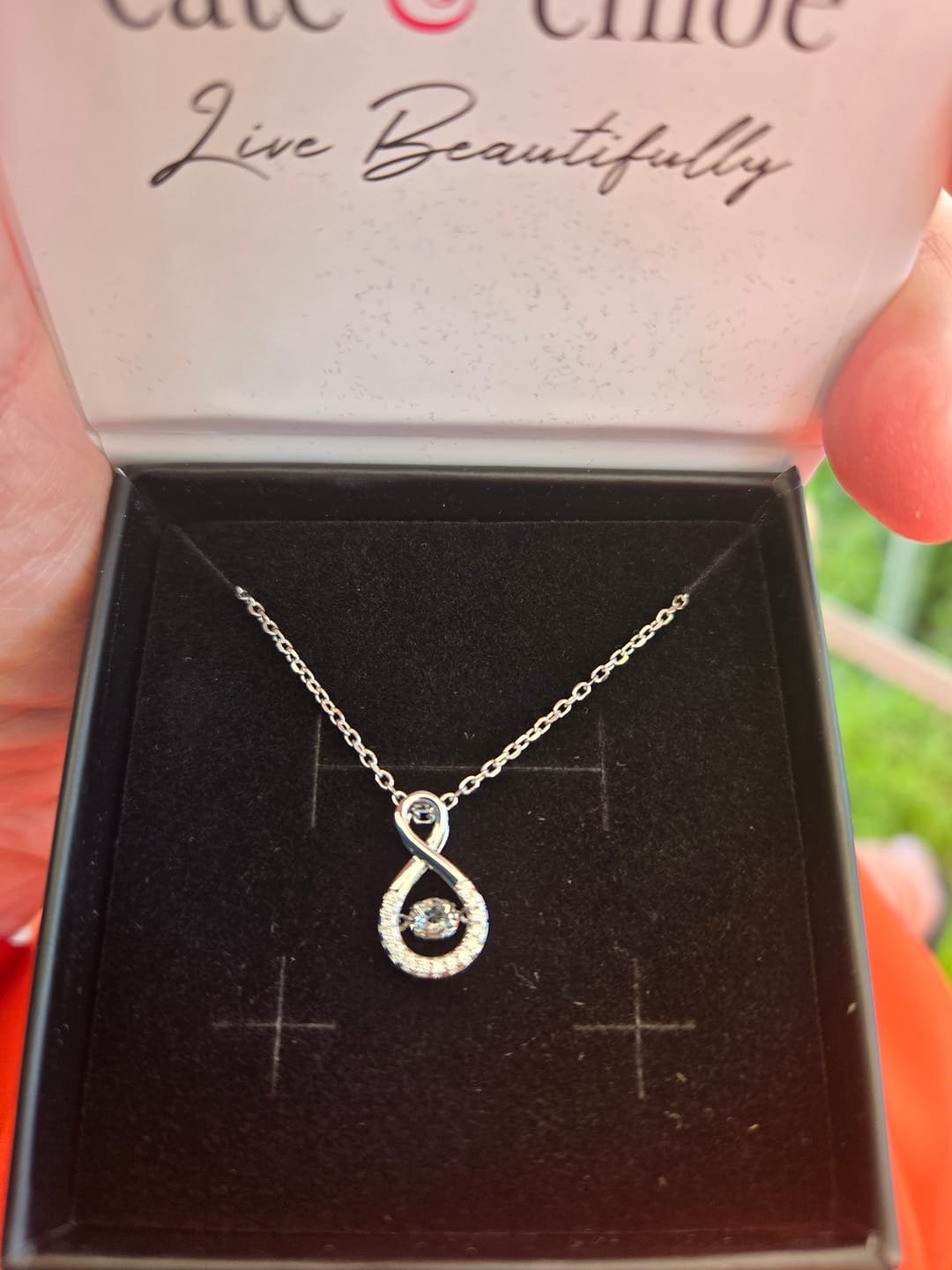Customer photo review of Martha 18k White Gold Plated Infinity Dancing Pendant Necklace with Swarovski Crystals