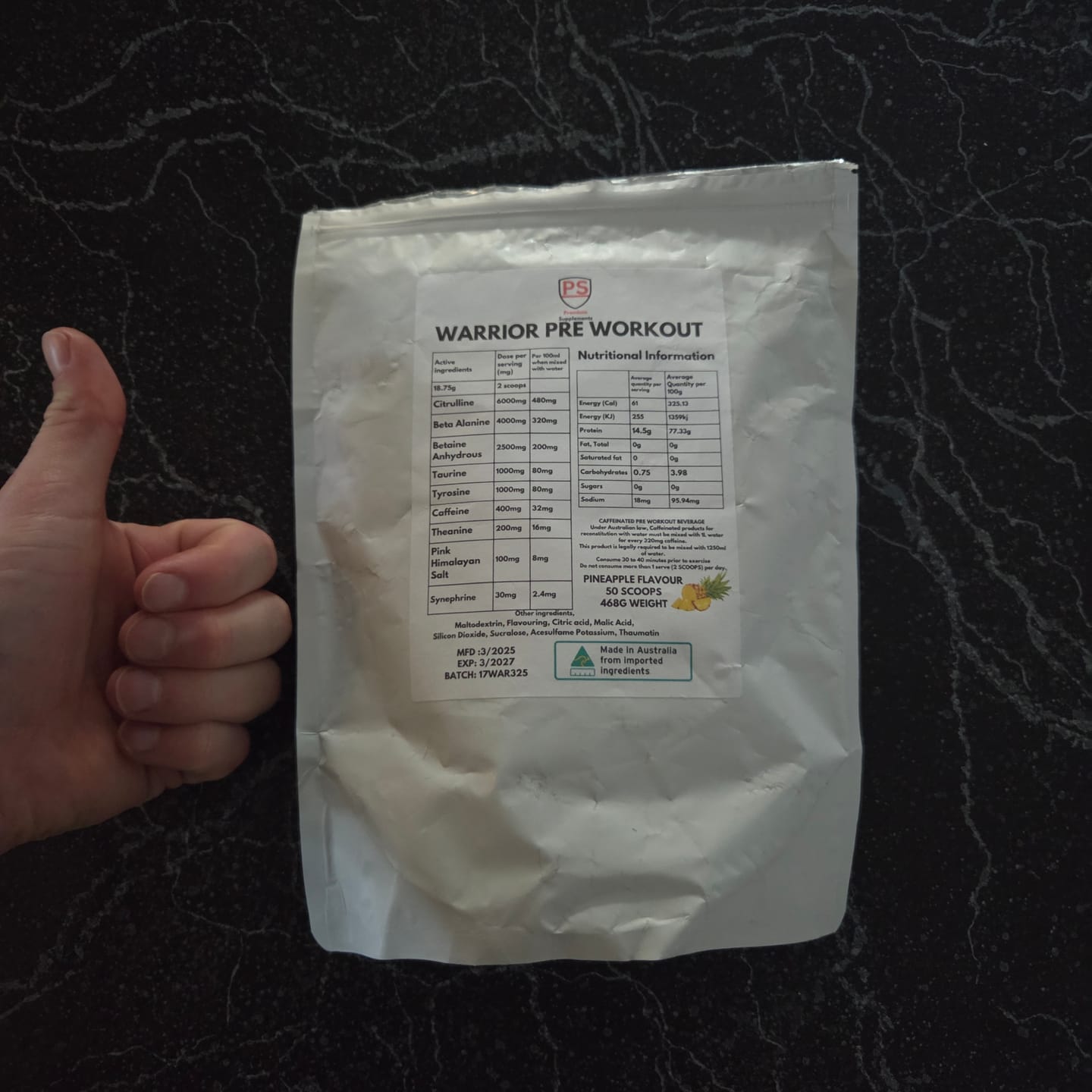 Customer photo review of Warrior High-Stimulant Pre-workout