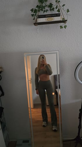 Customer photo review of LUXE Sculpt Flared Leggings - Sage Khaki