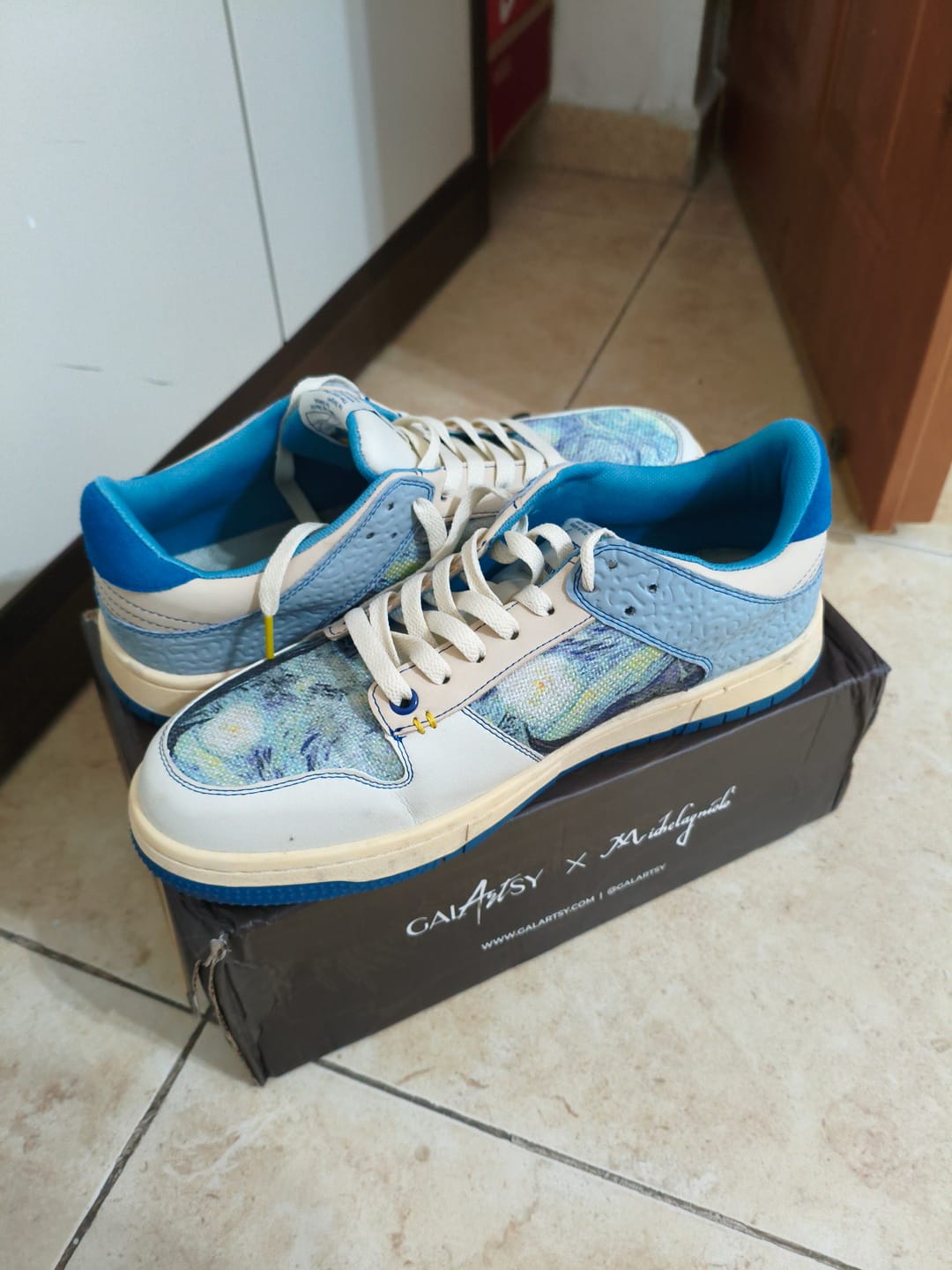 Customer photo review of Van Gogh Starry Night inspired sneakers
