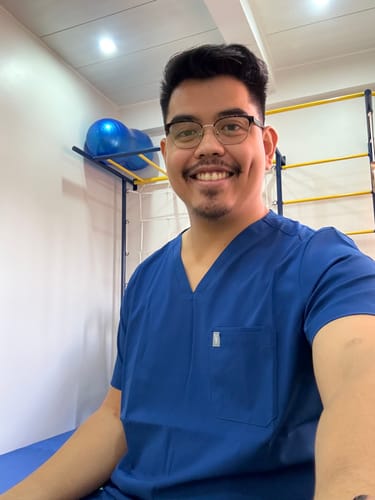 Customer photo review of 4-Pocket MoveTech® Scrub Top - Men / Cobalt Blue