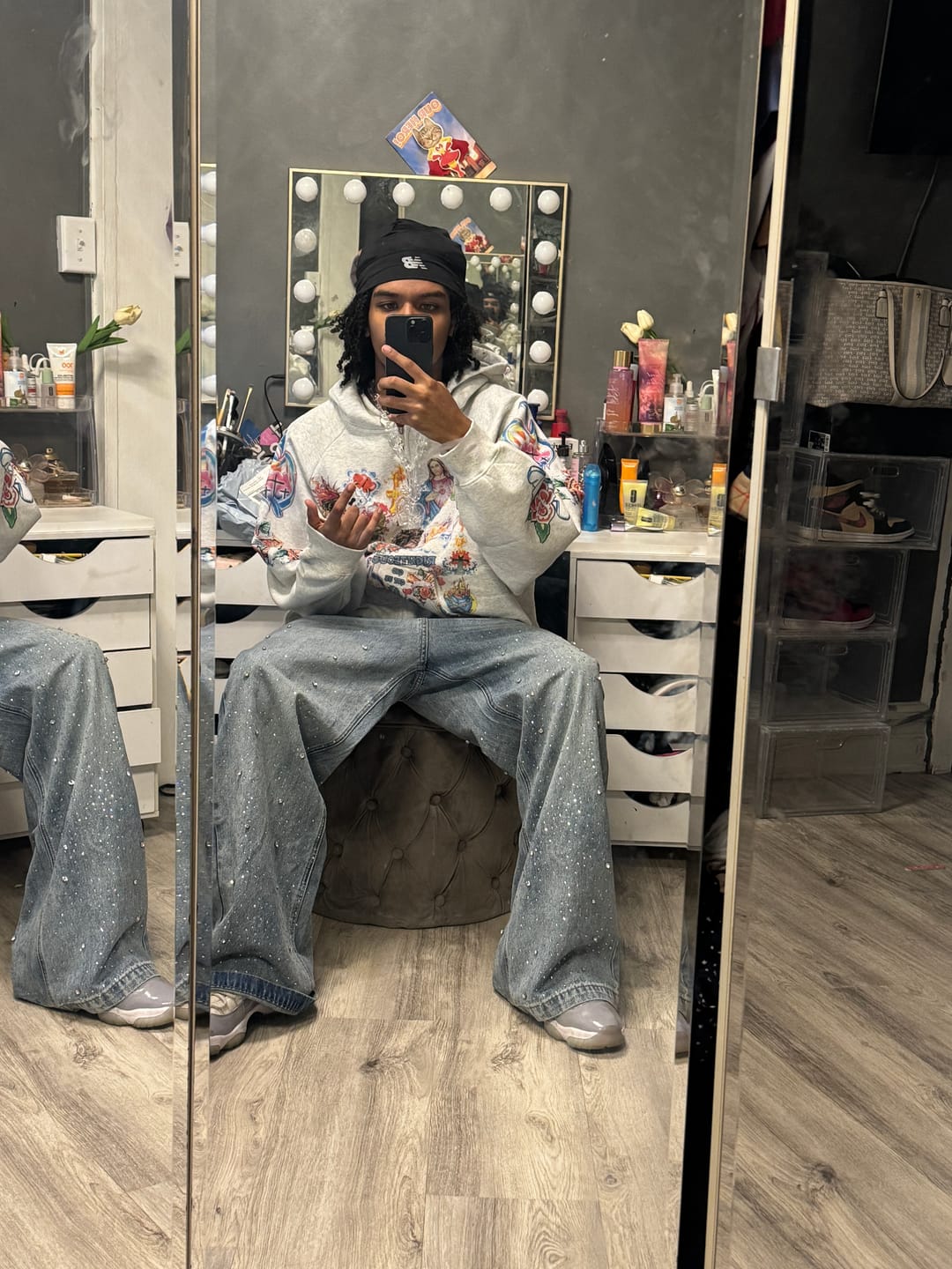 Customer photo review of Aelfric Eden Rhinestone Baggy Jeans