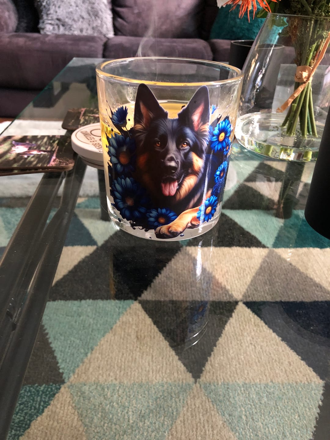 Customer photo review of German Shepherd Laying Down Blue Xlarge Candle