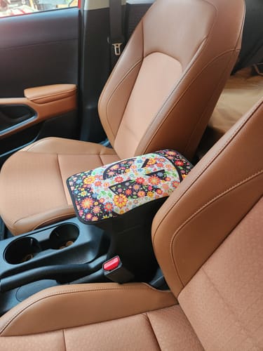 Customer photo review of Hippie Flower Peace Sign Print Car Center Console Cover