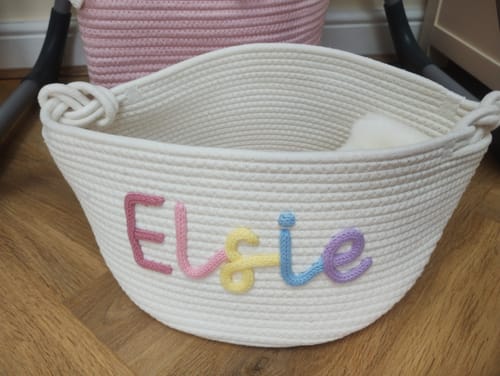 Customer photo review of Baby Knits™  Multicolor Personalized Knitted Basket