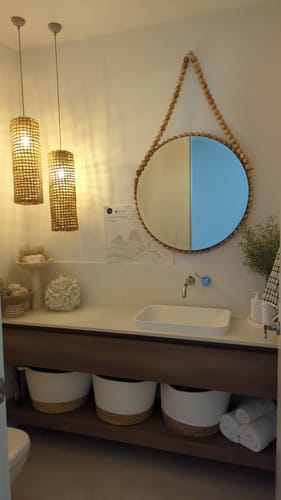 Customer photo review of White Luxe Palm Wallpaper in Sand