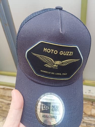 Customer photo review of 9FORTY E-Frame Trucker Graphic Patch Moto Guzzi Navy Snapback