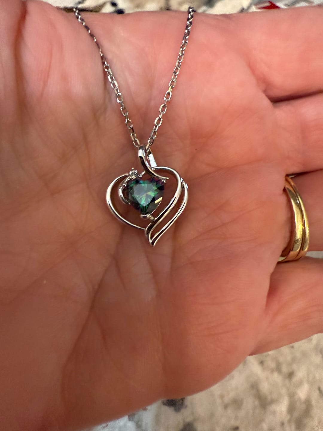 Customer photo review of Regina 18k White Gold Plated Blue Heart Necklace with Swarovski Crystals