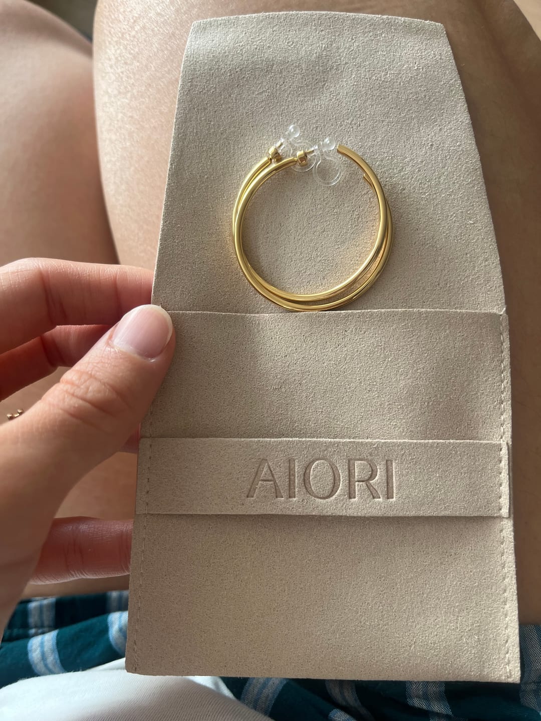 Customer photo review of Large Thin Hoop Clip On Earrings in Gold
