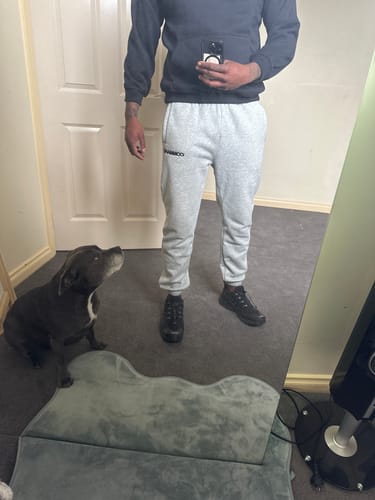 Customer photo review of GREY OVERSIZED COMFORT TRACK PANTS