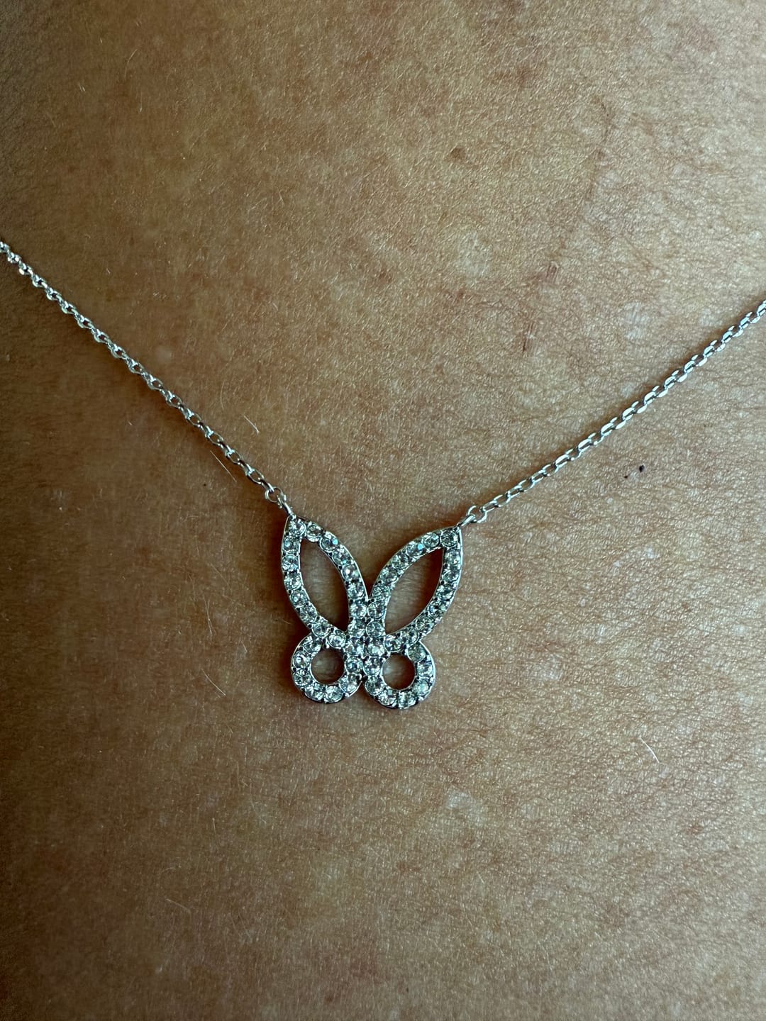 Customer photo review of Maxine 18k White Gold Plated Butterfly Necklace with Swarovski Crystals