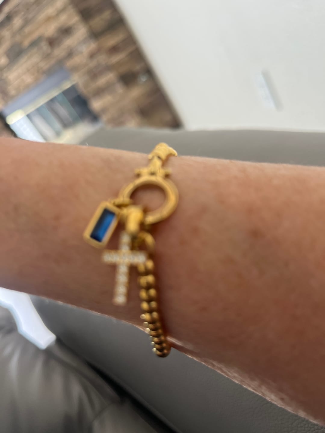 Customer photo review of Beaded Birthstone Initial Charm Bracelet