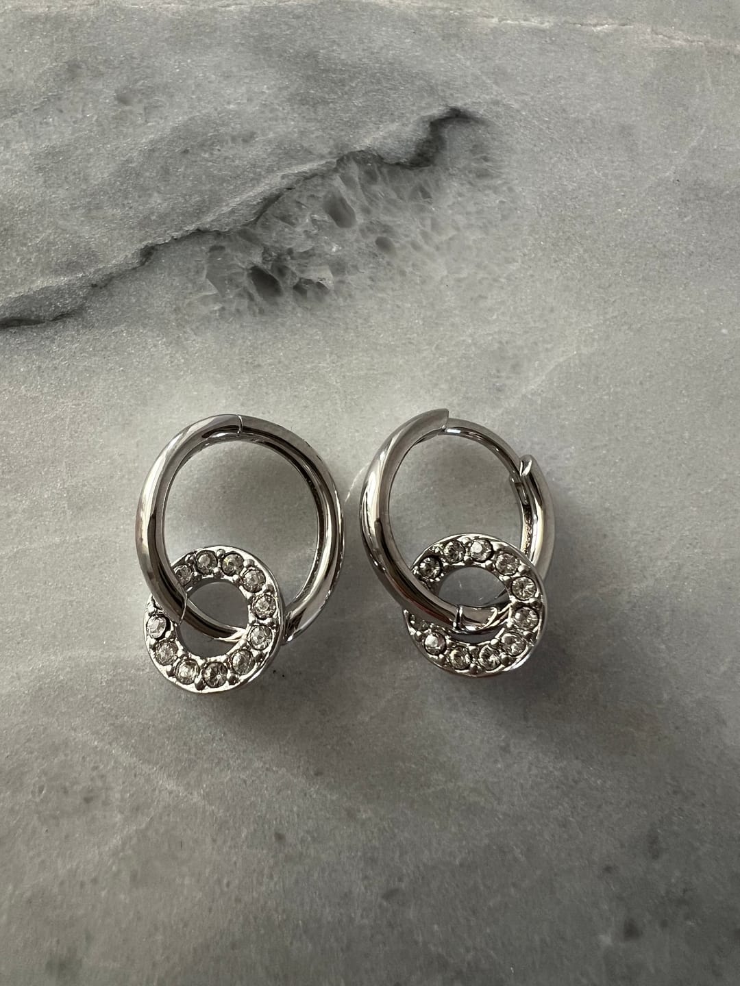 Customer photo review of Nala 18k White Gold Plated 14mm Hoop Earrings with Swarovski Crystals