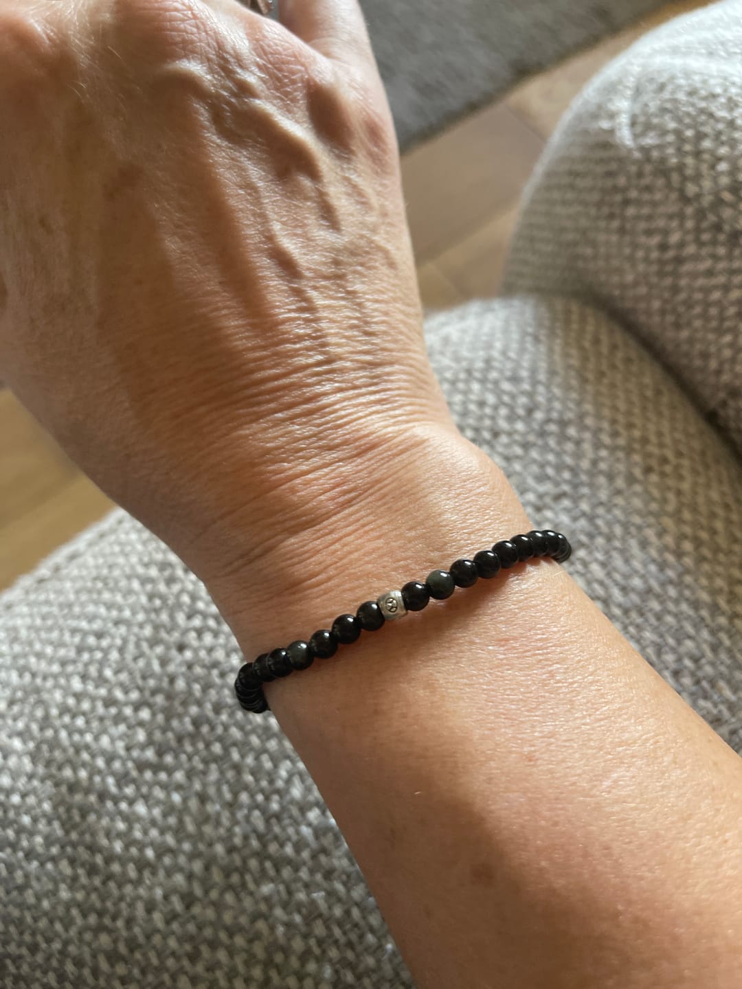Customer photo review of Buddha Stones Natural Black Obsidian Smoky Quartz Purification Strength Bracelet