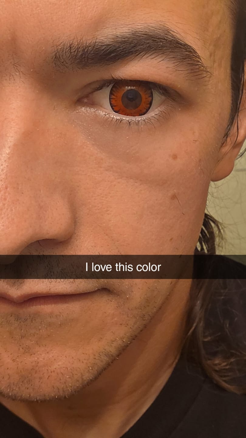 Customer photo review of Cosplay Lucifer's Eye Red Prescription Colored Contact Lenses