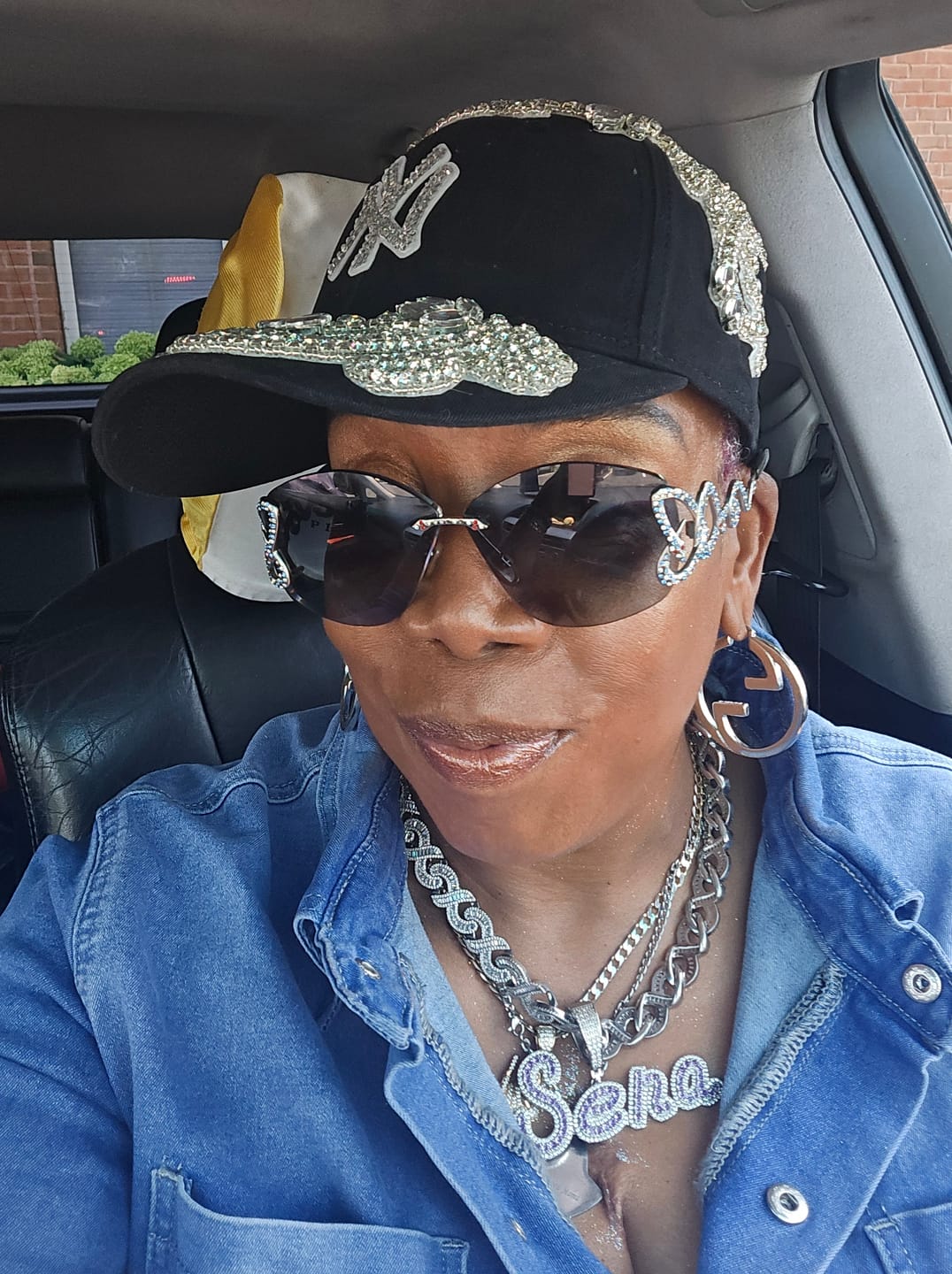 Customer photo review of Custom Beaded Silver Crystal Applique New York Hat