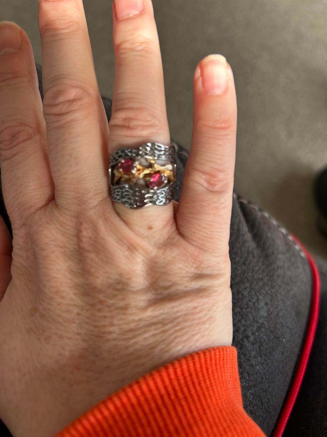 Customer photo review of Retro Red Garnet Ring