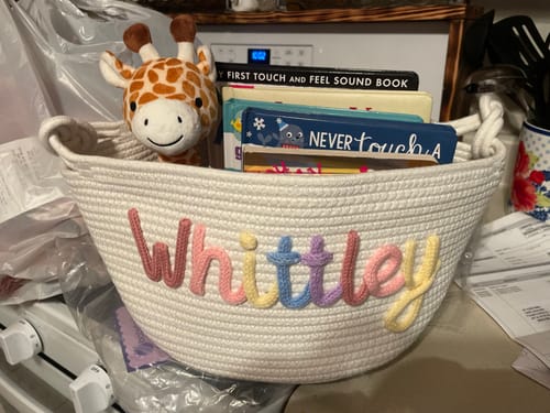 Customer photo review of Baby Knits™  Multicolor Personalized Knitted Basket