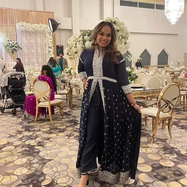 Customer photo review of Pakistani Indian Women's Anarkali Gown in black color