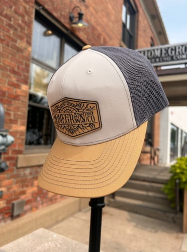 Customer photo review of Richardson 112 Genuine Leather Patch Hats Laser Engraved