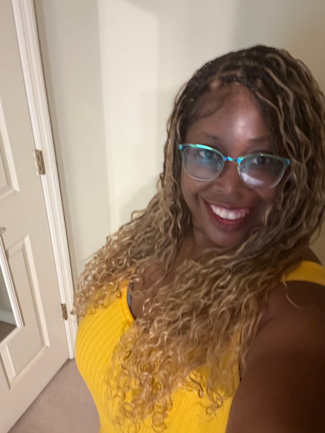 Customer photo review of Kiki -  24" Pre Bleached Human Hair Lace Base Swiss HD Full Lace Human Hair Curls Boho Box Braided Wig
