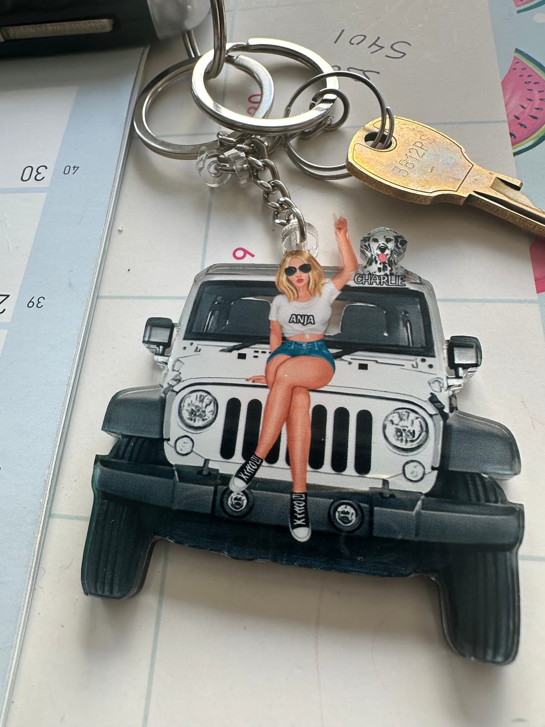 Customer photo review of Personalized A Girl With Off-Road Car And Dog Keychain Gift For Journey Girls