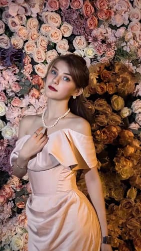 Customer photo review of Ruched Satin Navy A Line Off The Shoulder Prom Dress