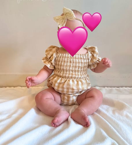 Customer photo review of Greta Romper in Buffalo Beige