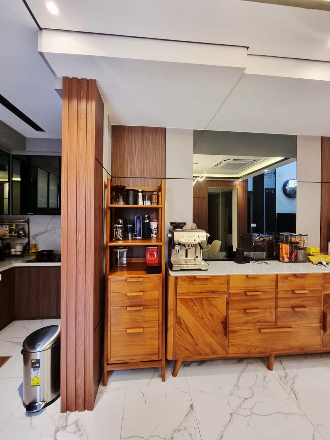 Customer photo review of Solid Teak Wood Shelf with 3 Tiers and 1 Drawer