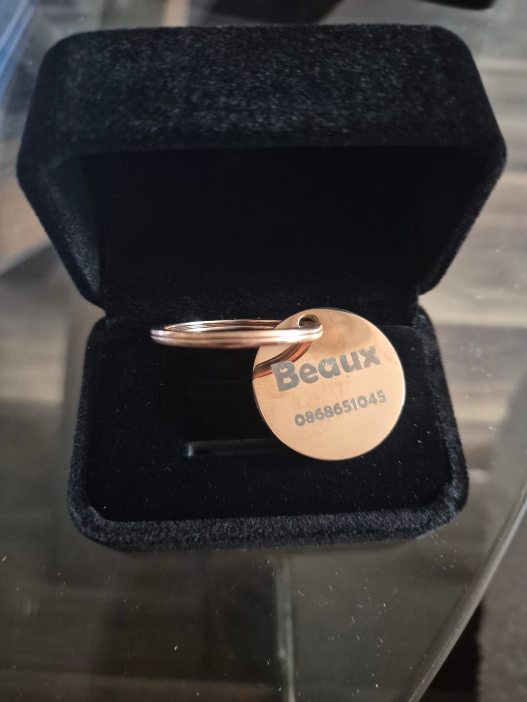 Customer photo review of Dog ID Tag - Rose Gold (With Gift Box)