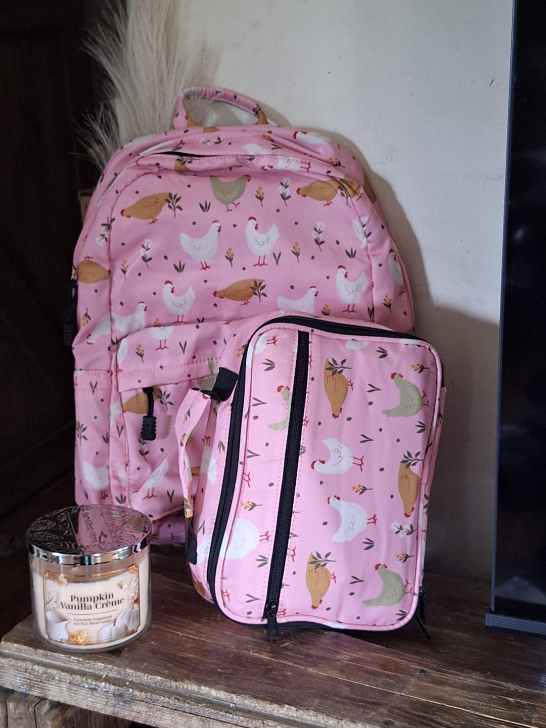 Customer photo review of Pink Cottage Chicken Backpack *PREORDER*