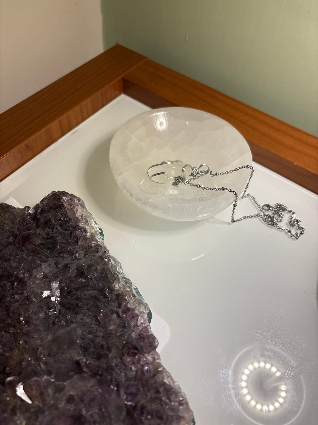 Customer photo review of Crystal Cleansing Selenite Bowl – 4" Smudge Dish for Gemstone Purification