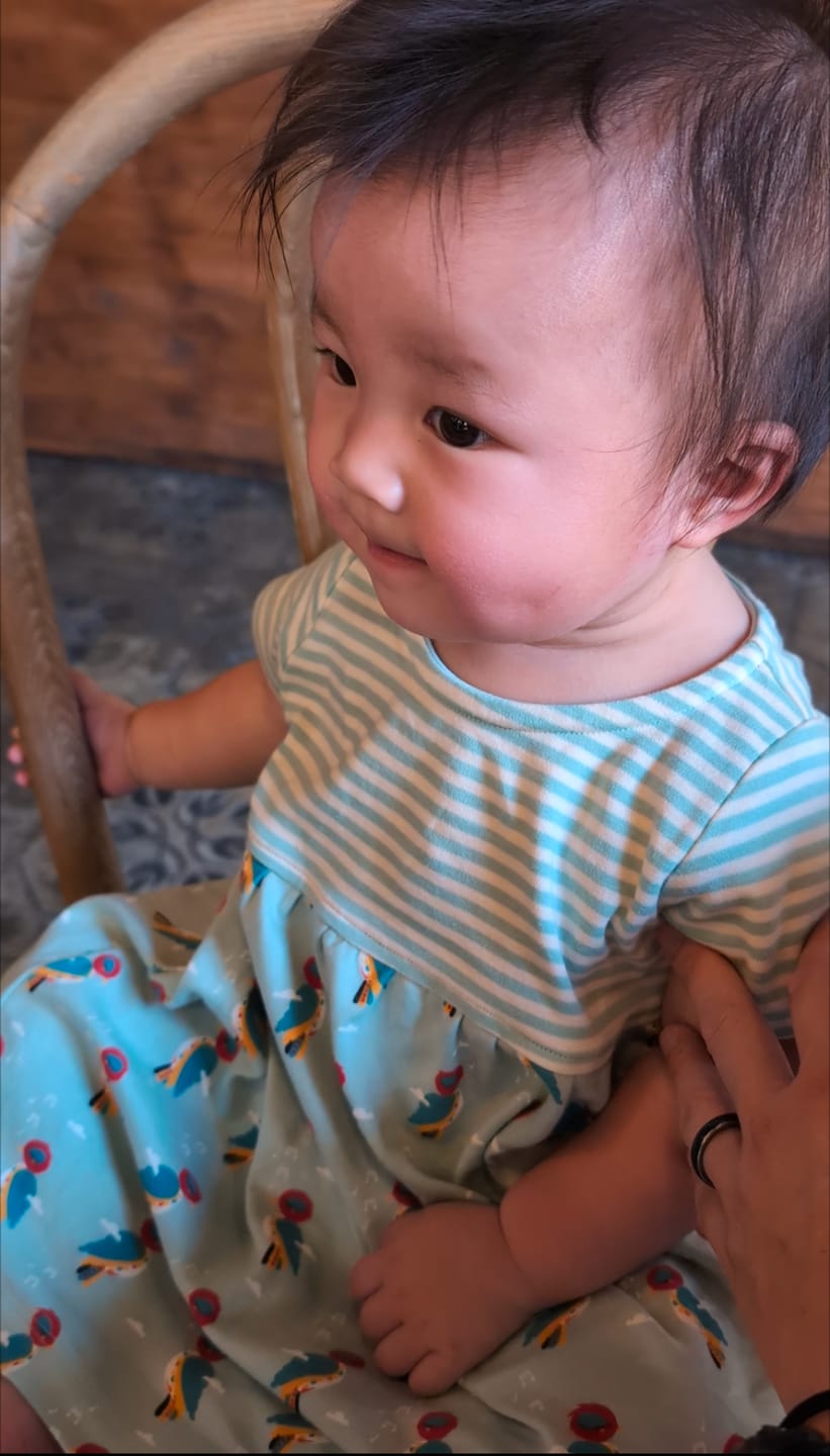 Customer photo review of Little Woodpecker Interlock Easy Peasy Dress