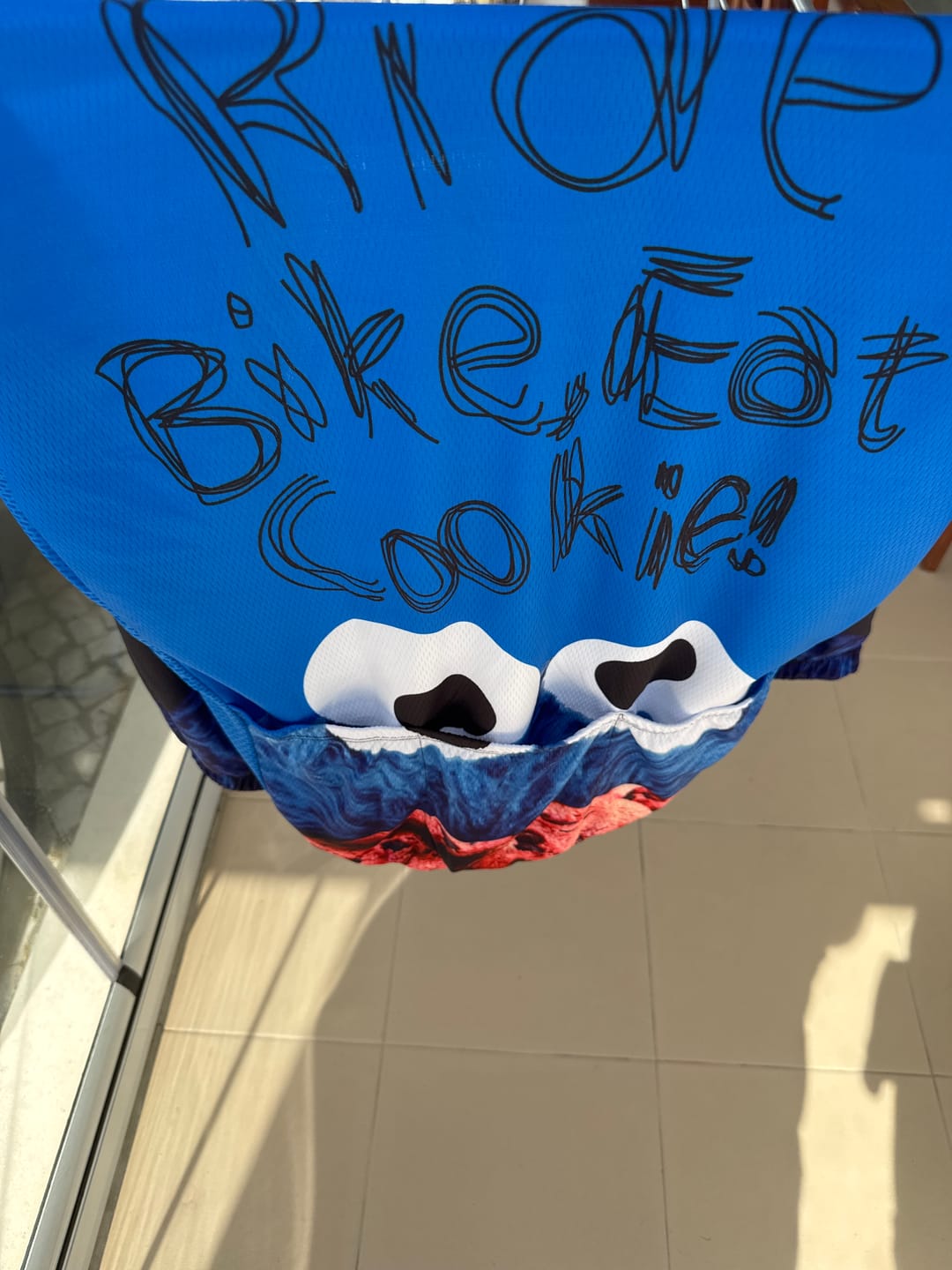 Customer photo review of Cookie Monster - Ride, Bike, Eat Cookie! Cycling Jersey
