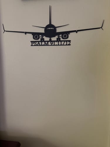 Customer photo review of Custom Metal Airplane Wall Art - Personalized Aviation Decor for Office, Game Room, or Home