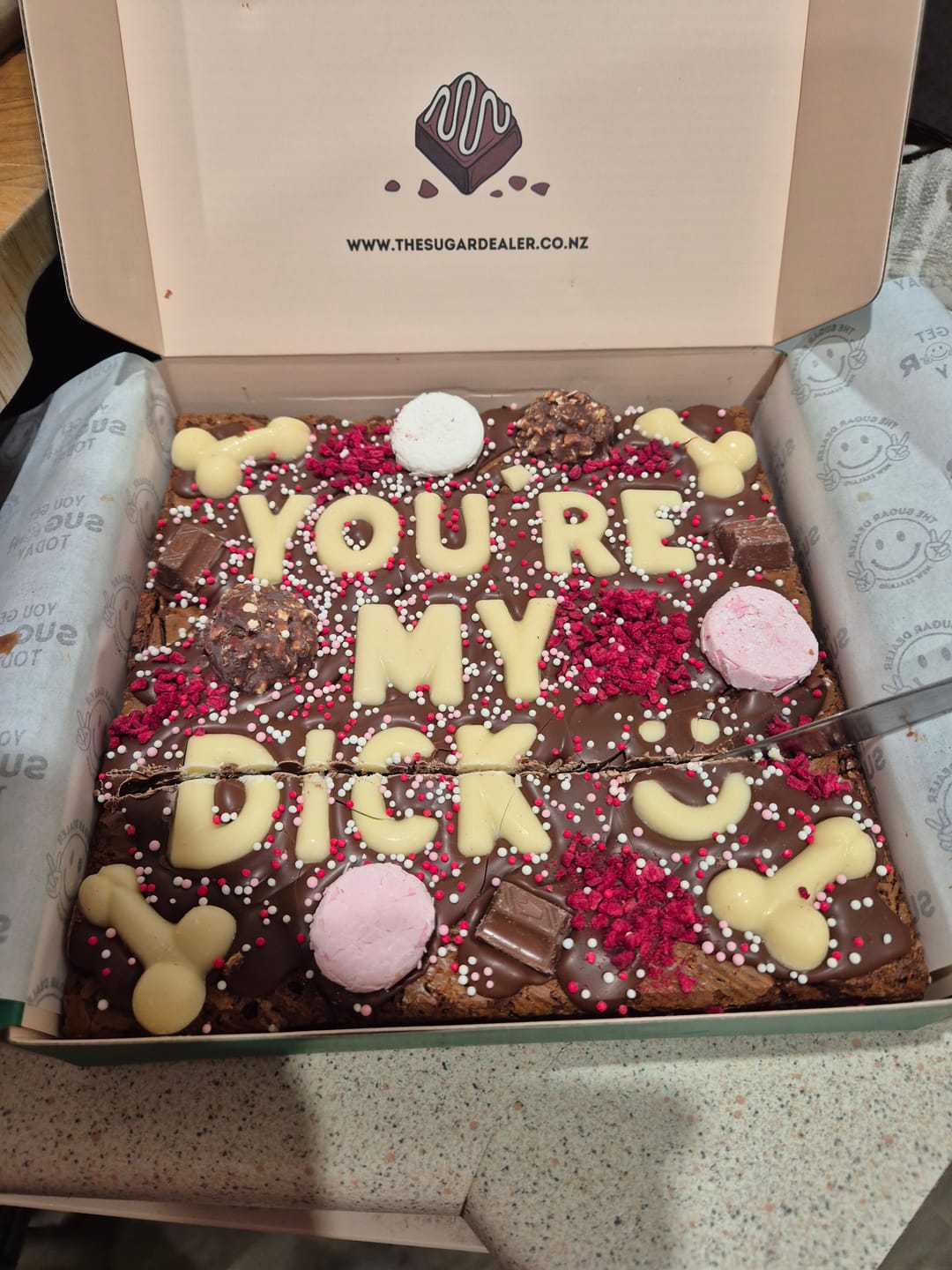 Customer photo review of Custom message dick brownie
