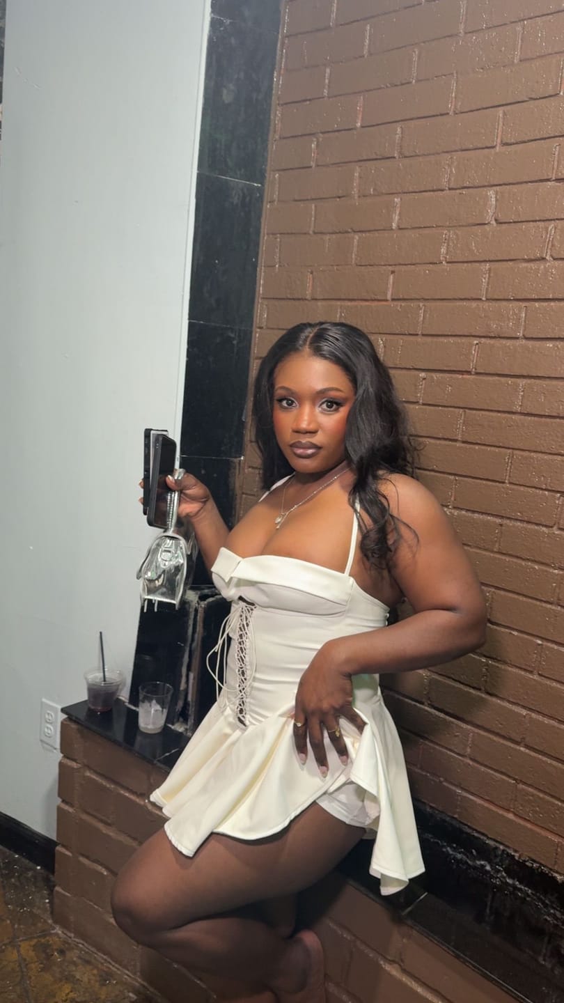 Customer photo review of Allison Faux Leather Corset Flare Mini Dress