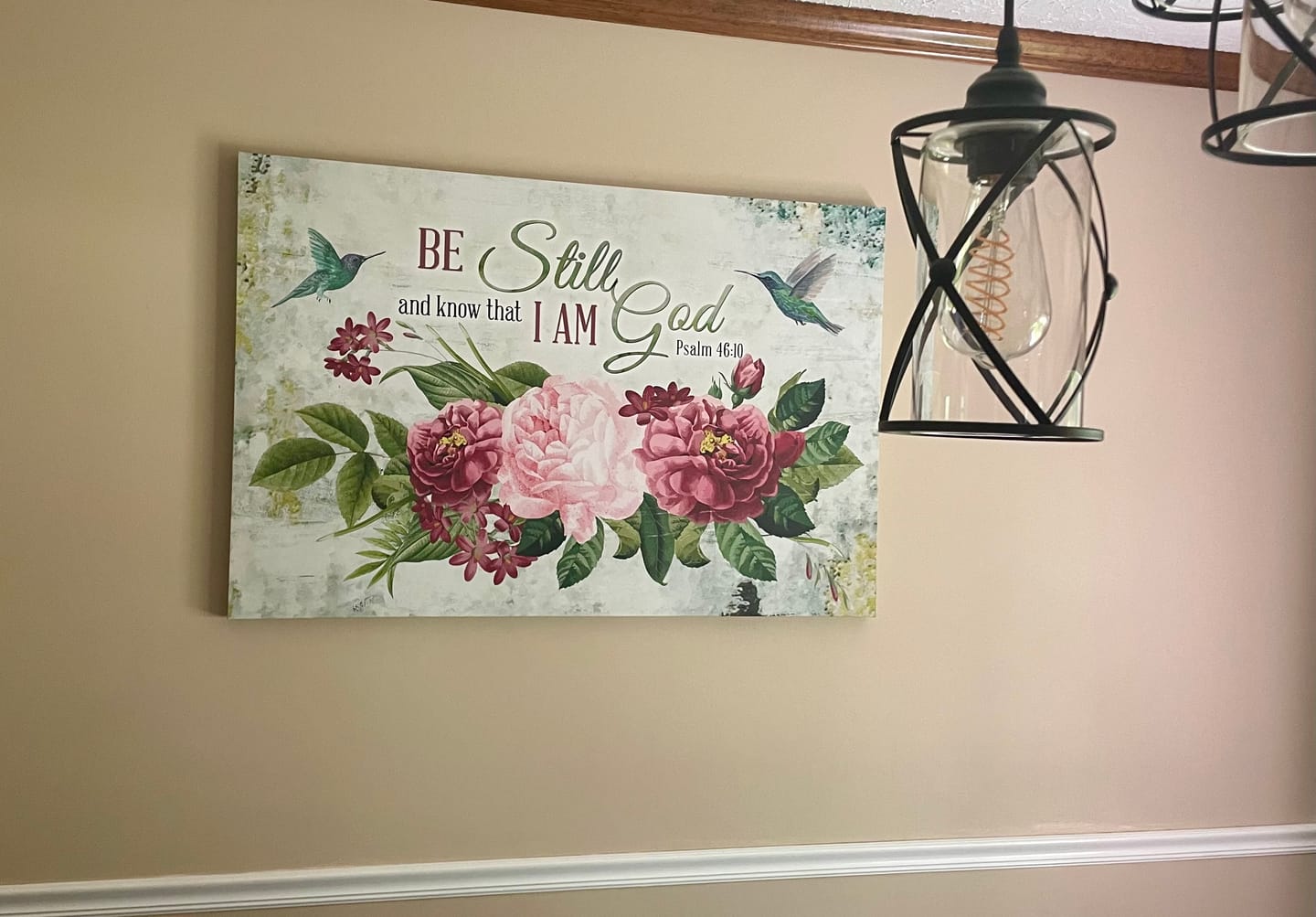 Customer photo review of Be Still and Know That I Am God, Vintage Flower Hummingbird, Wall art canvas