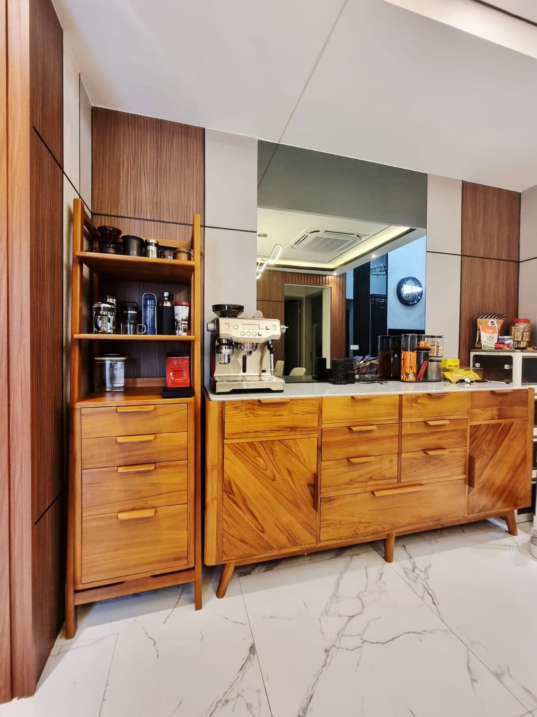 Customer photo review of Solid Teak Wood Shelf with 3 Tiers and 1 Drawer