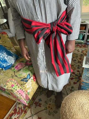 Customer photo review of 1" One Inch Red and Black Stripes Poly Cotton Fabric