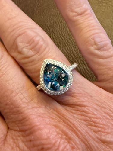 Customer photo review of Bedazzled Pear Opal Ring with Cremation Ashes