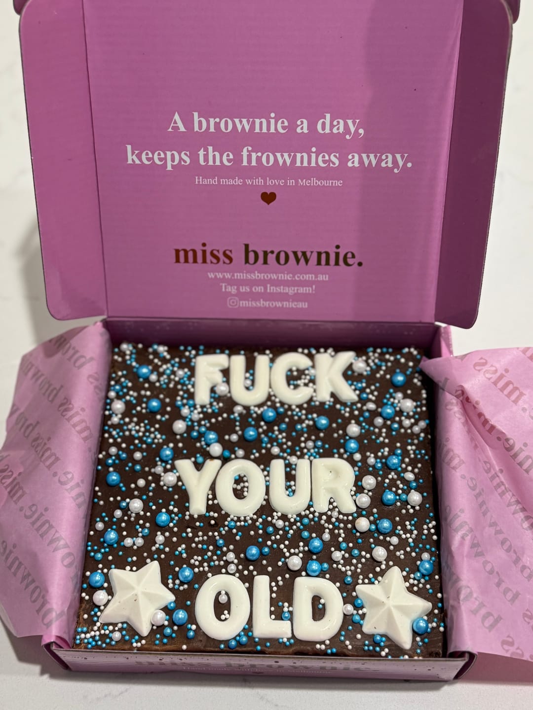 Customer photo review of Mini Custom Birthday Brownie