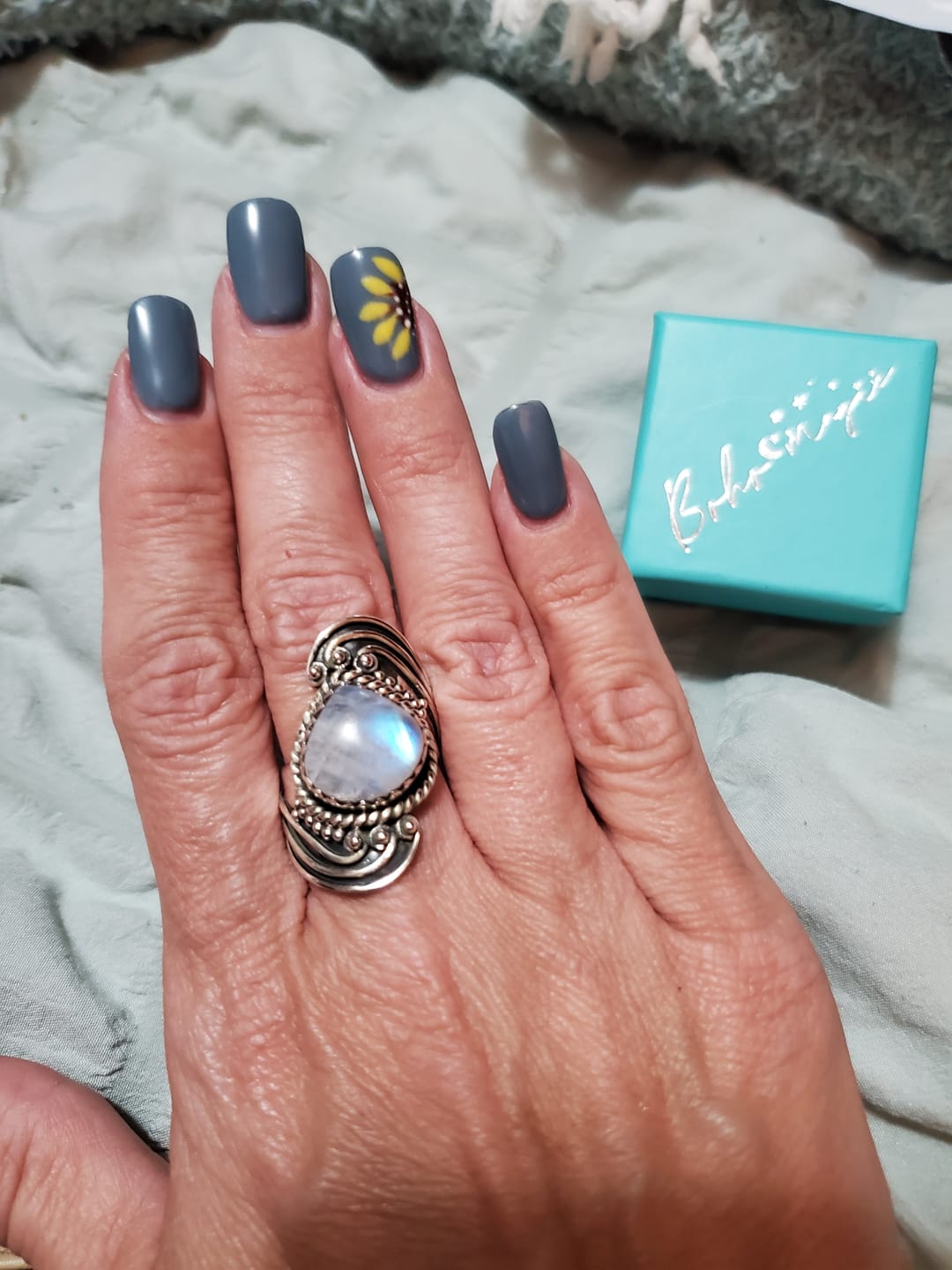 Customer photo review of Bohemian Teardrop Moonstone Ring