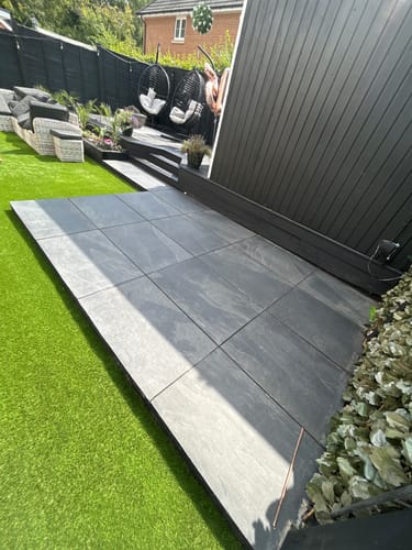 Customer photo review of Slate Noir - Black Porcelain Paving Tiles - 900 x 600 x 20mm