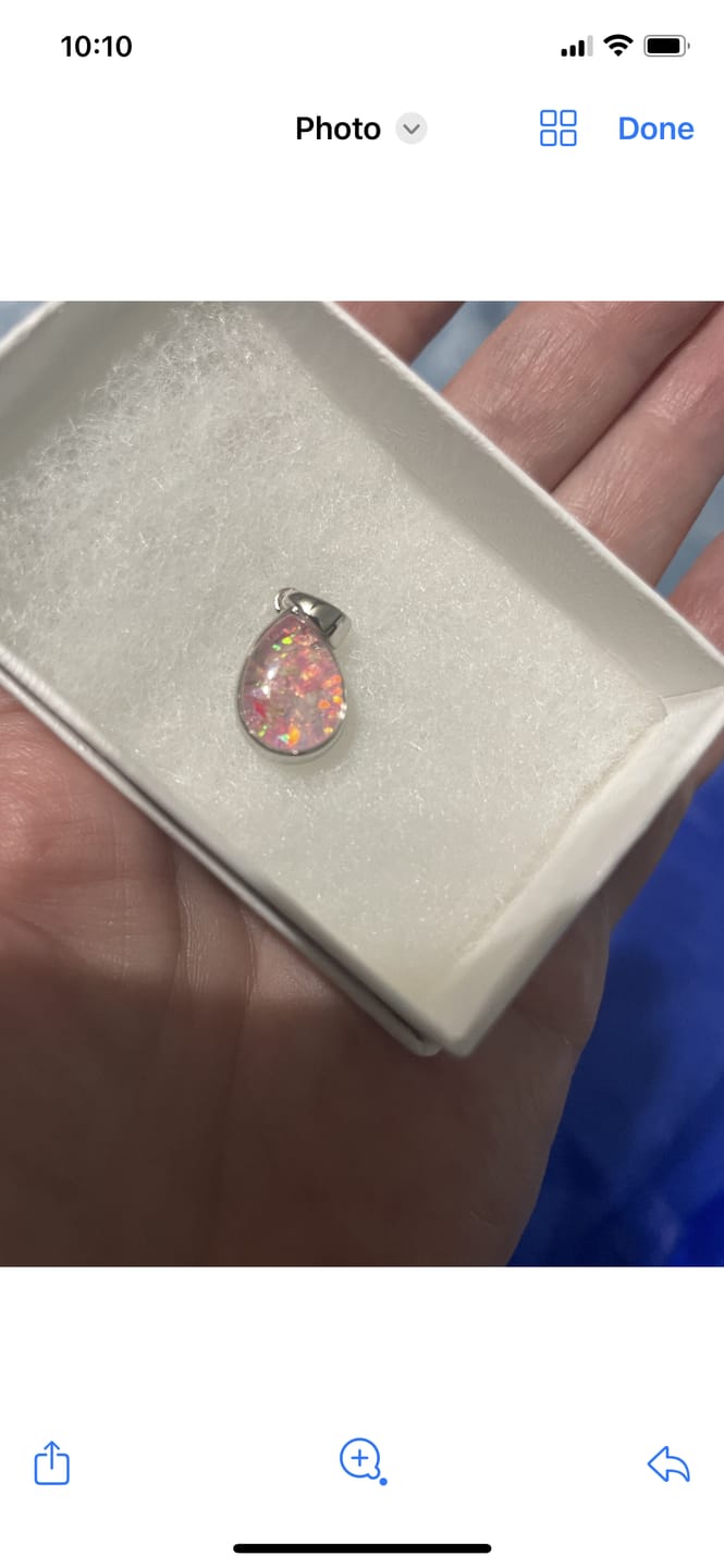 Customer photo review of Petite Pear Drop with Cremation Ashes