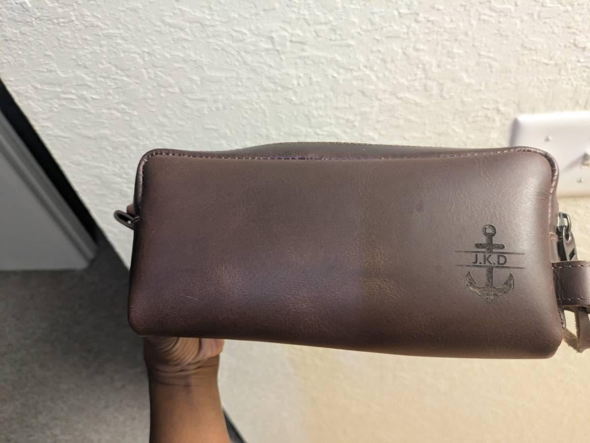 Customer photo review of Personalized Leather Toiletry Bag / Dopp Kit for Men