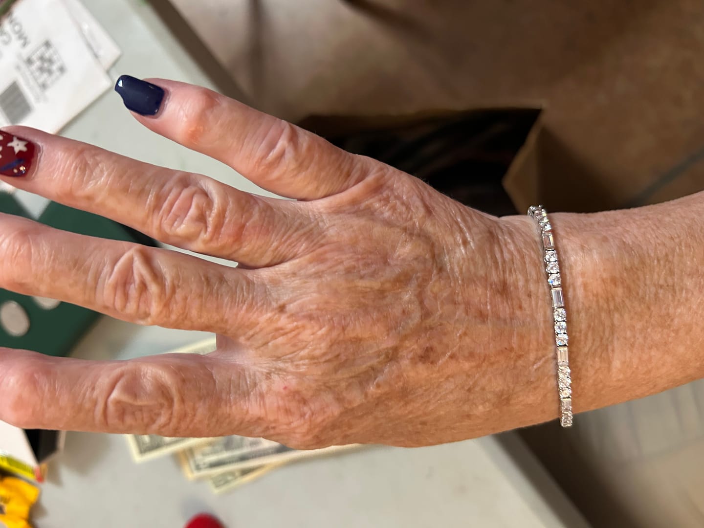 Customer photo review of Adrianna 18k White Gold Plated Tennis Bracelet with Simulated Diamond Crystals