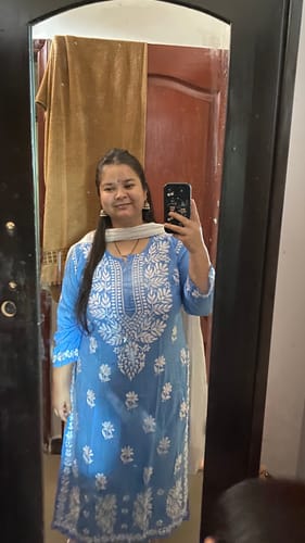 Customer photo review of Alaaya Ice Blue Long Modal Kurta
