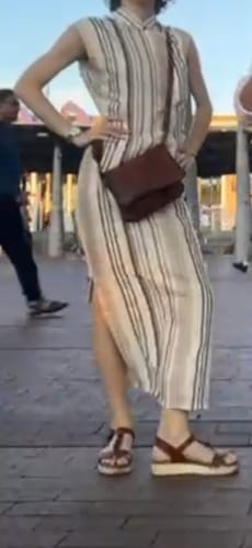 Customer photo review of Xiao Lu 小路 Back Roads Republic of China Striped Cotton Sleeveless Qipao