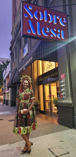 Customer photo review of VALENTINA AFRICAN PRINT BUTTON MESH DRESS [MULTICOLOR]
